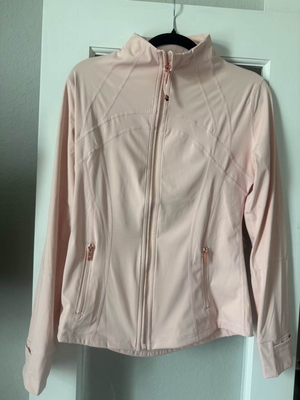 lululemon athletica Light Pink Define Jacket with rose gold zipper